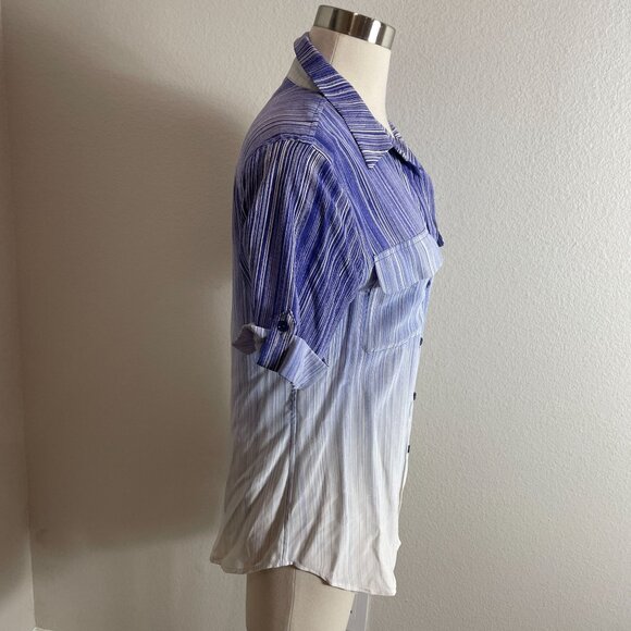 NEW Equipment Womens Medium Biro Blue Multi Short Sleeve 100% Silk Shirt Blouse - Picture 7 of 10